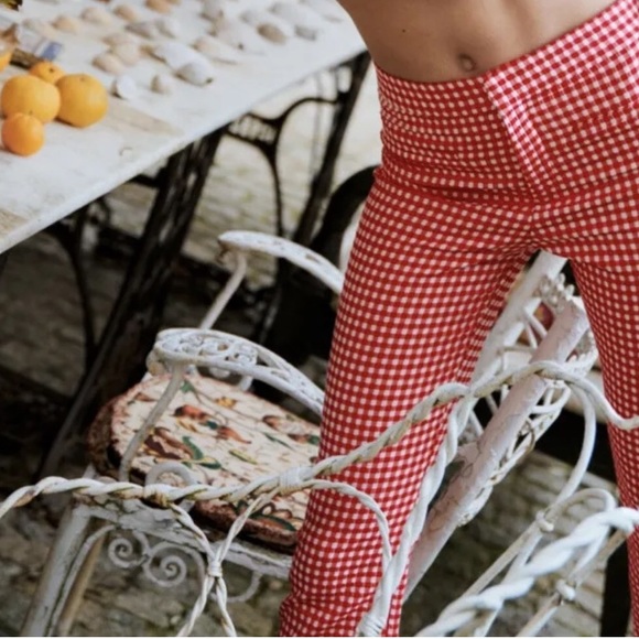 ZARA red/white mini gingham print trousers size small - Picture 3 of 12